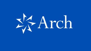 White Arch logo on blue background